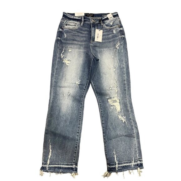 Judy Blue Medium Blue High Waist Straight Leg Cropped Jeans JB82436MD - Picture 1 of 6